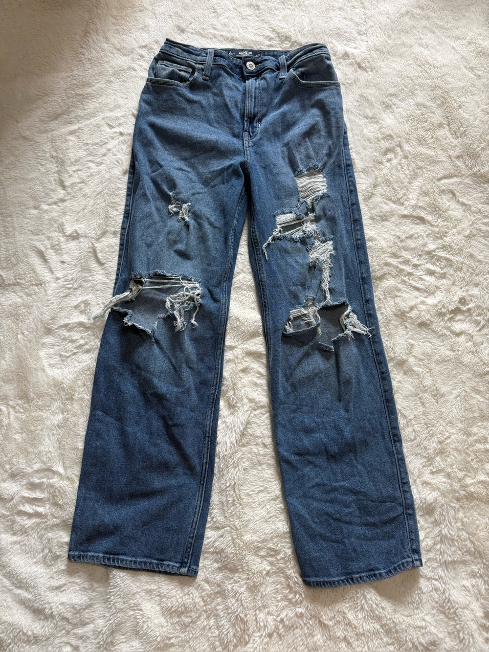 Hollister Ultra High Rise Dad Jeans Medium Wash Ripped Distressed Size 4S